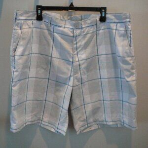 Champions Tour Men's White Golf Green Tan Plaid Flat Front Golf Shorts-Size 42